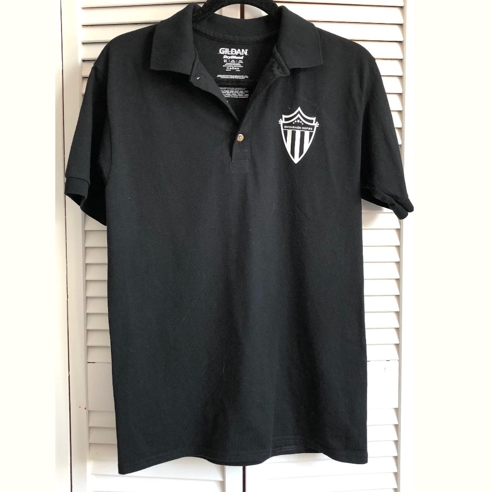 Gildan Men’s Black Graphic Print Succeed Collar Short Sleeve Polo T-Shirt S NWOT